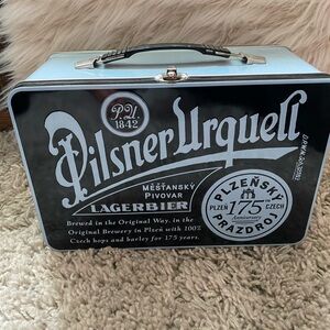 PILSNER URQUELL Metal Tin Lunch Box Black & Blue 7" X 10.5" X 5"  Anniv Edition